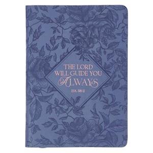 Christian Art Gifts Blue Vegan Leather Zipped Journal, Inspirational Women's Notebook the Lord Will Guide Scripture, Flexible Cover, 336 Ruled Pages,