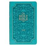 KJV Holy Bible, Giant Print Standard Size Faux Leather Red Letter Edition - Thumb Index & Ribbon Marker, King James Version, Teal Floral