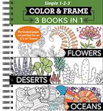 Color & Frame - 3 Books in 1 - Flowers, Deserts, Oceans (Adult Coloring Book)