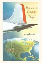 Vintage Journal Tail of Airplane Over US Travel Poster