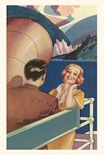 Vintage Journal Couple on Deck of an Ocean Liner Travel Poster