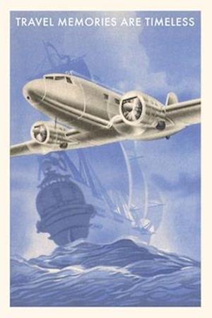Vintage Journal Airplane and Galleon Travel Poster