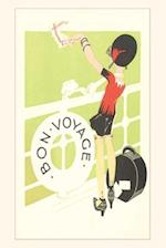 Vintage Journal Flapper Waving from Railing Travel Poster