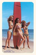 The Vintage Journal Three Woman Surfers in Bikinis Greetings from Ventura