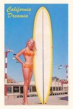 The Vintage Journal Blonde Woman with Tall Surfboard, California