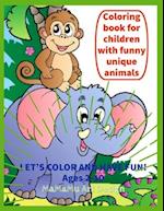 Coloring book for children with funny unique animals