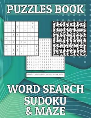 Puzzles Book Word Search, Sudoku & Maze