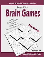Large Print Brain Games: 100 Medium Adults Puzzles (Kakuro, Samurai Sudoku, Hakyuu, Minesweeper, Samurai Jigsaw Sudoku) 