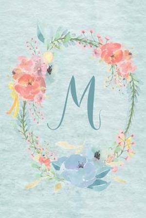 Notebook 6"x9" - Initial M - Light Blue and Pink Floral Design