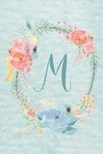 Notebook 6"x9" - Initial M - Light Blue and Pink Floral Design