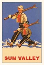 Vintage Journal Family Skiing in Sun Valley, Idaho Travel Poster