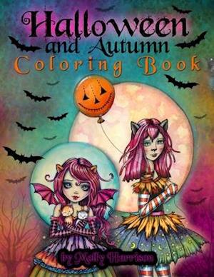 Halloween and Autumn Coloring Book by Molly Harrison : A Halloween coloring book featuring 25 pages of line art to color! Witches, Vampires, and More!