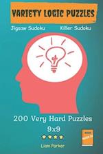 Variety Logic Puzzles - Jigsaw Sudoku, Killer Sudoku 200 Very Hard Puzzles 9x9 Book 20