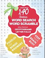 Bored Boomers 140 Large Print Word Search, Word Scramble, Cryptograms, Letter Fall Puzzles (Christmas Edition)