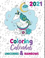 2021 Coloring Calendar Unicorns & Rainbows 