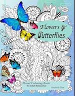 Floral coloring books for adults relaxation Butterflies and Flowers 