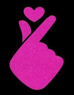 K-POP Love Heart Finger Sign Saranghae in Pink on Black