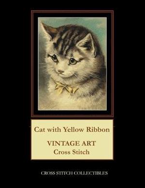 Cat with Yellow Ribbon: Vintage Art Cross Stitch Pattern