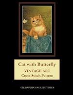 Cat with Butterfly: Vintage Art Cross Stitch Pattern 