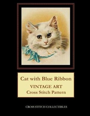 Cat with Blue Ribbon: Vintage Art Cross Stitch Pattern