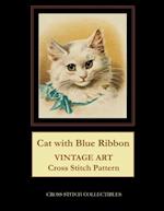 Cat with Blue Ribbon: Vintage Art Cross Stitch Pattern 