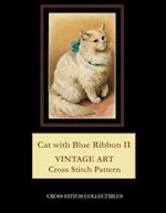 Cat with Blue Ribbon II: Vintage Art Cross Stitch Pattern 