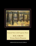 Coastal View with Cypress Trees: H.E. Cross cross stitch pattern 