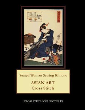 Seated Woman Sewing Kimono: Asian Art Cross Stitch Pattern