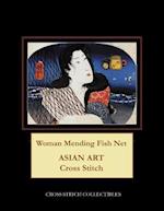 Woman Mending Fish Net: Asian Art Cross Stitch Pattern 