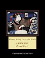 Woman Selling Decorative Bowls: Asian Art Cross Stitch Pattern 