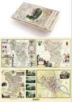 Derbyshire 1610 – 1836 – Fold Up Map that features a collection of Four Historic Maps, John Speed’s County Map 1611, Johan Blaeu’s County Map of 1648, Thomas Moules County Map of 1836 and Cole and Roper’s Plan of the City of Derby 1806. The map’s also features early views of Barlborough Hall, Doveridge House, Chatsworth House and Tissington Hall.