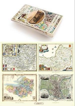 Somersetshire 1611 – 1836 – Fold Up Map that features a collection of Four Historic Maps, John Speed’s County Map 1611, Johan Blaeu’s County Map of 1648, Thomas Moules County Map of 1836 and a Plan of the City of Bath from 1851 by John Tallis. The maps feature a number of vignette views from the period.