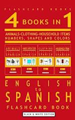 4 books in 1 - English to Spanish Kids Flash Card Book