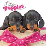 I Love Puppies 2025 12 X 24 Inch Monthly Square Wall Calendar Plastic-Free