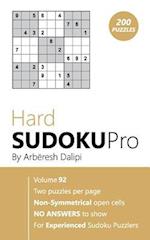 Hard Sudoku Pro: Book for Experienced Puzzlers (200 puzzles) Vol. 92 