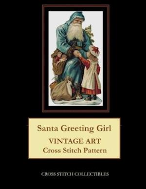 Santa Greeting Girl: Vintage Art cross stitch pattern