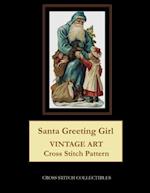 Santa Greeting Girl: Vintage Art cross stitch pattern 