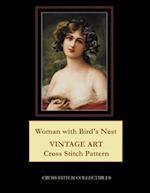 Woman with Bird's Nest: Vintage Art Cross Stitch Pattern 