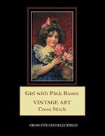 Girl with Pink Roses: Vintage Art Cross Stitch Pattern 