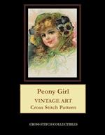 Peony Girl: Vintage Art Cross Stitch Pattern 