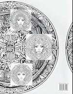 Mandalas Girls Faces .Coloring Pages for Adults