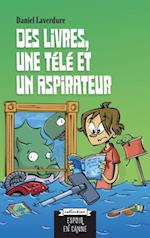 Des livres, une télé et un aspirateur