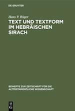 Text Und Textform Im Hebräischen Sirach