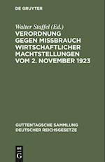 Verordnung gegen Mißbrauch wirtschaftlicher Machtstellungen vom 2. November 1923