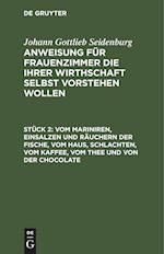 Anweisung für Frauenzimmer die ihrer Wirthschaft selbst vorstehen wollen, Stück 2, Vom Mariniren, Einsalzen und Räuchern der Fische, vom Haus, schlachten, vom Kaffee, vom Thee und von der Chocolate