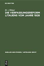 Die Verfassungsreform Litauens vom Jahre 1928