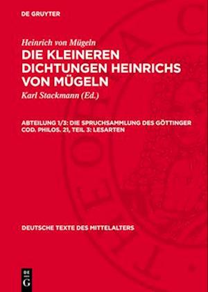 Die Spruchsammlung des Gottinger Cod. Philos. 21, Teil 3: Lesarten