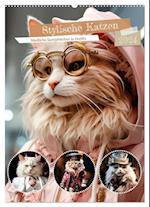 Stylische Katzen (Wandkalender 2024 DIN A2 hoch), CALVENDO Monatskalender
