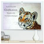 PortraiTierART Großkatzen - Wundervolle Portraitzeichnungen (hochwertiger Premium Wandkalender 2025 DIN A2 quer), Kunstdruck in Hochglanz