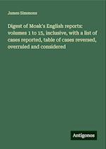 Digest of Moak's English reports: volumes 1 to 15, inclusive, with a list of cases reported, table of cases reversed, overruled and considered